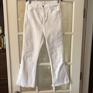 Cello White Flare Wide Leg Jeans with Distressed Hem